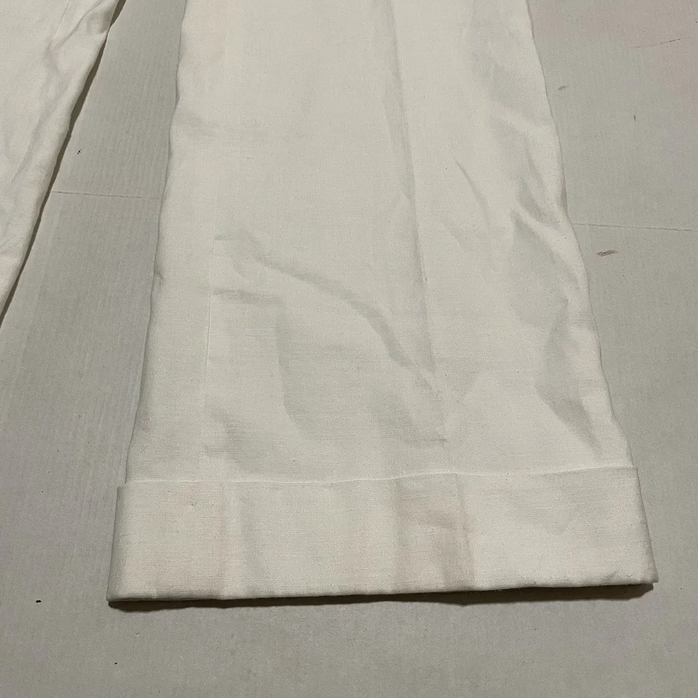 Banana Republic Harrison Linen Blend Wide Leg Pants Ivory Women's 12 X 32 Cuffed